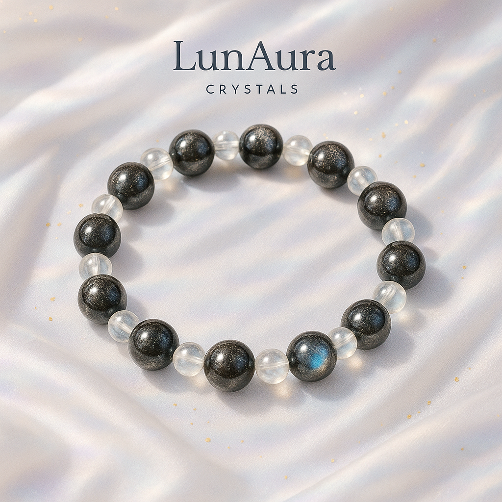 Silver Obsidian × Gray Moonstone | Clarity & Balance Bracelet