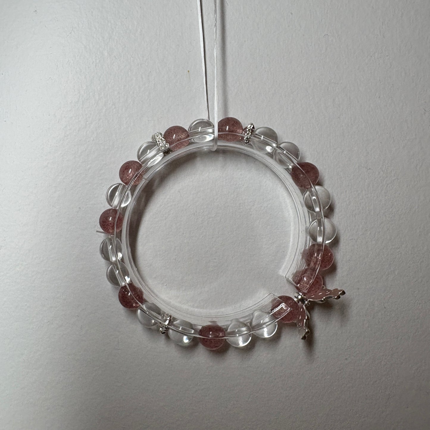 Strawberry Quartz × Clear Quartz | Silver Butterfly Bracelet
