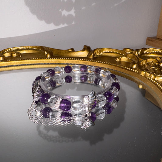 Amethyst × Clear Quartz | Silver Wing Chain Bracelet
