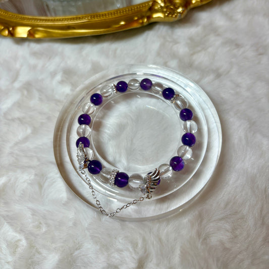 Amethyst × Clear Quartz | Silver Wing Chain Bracelet