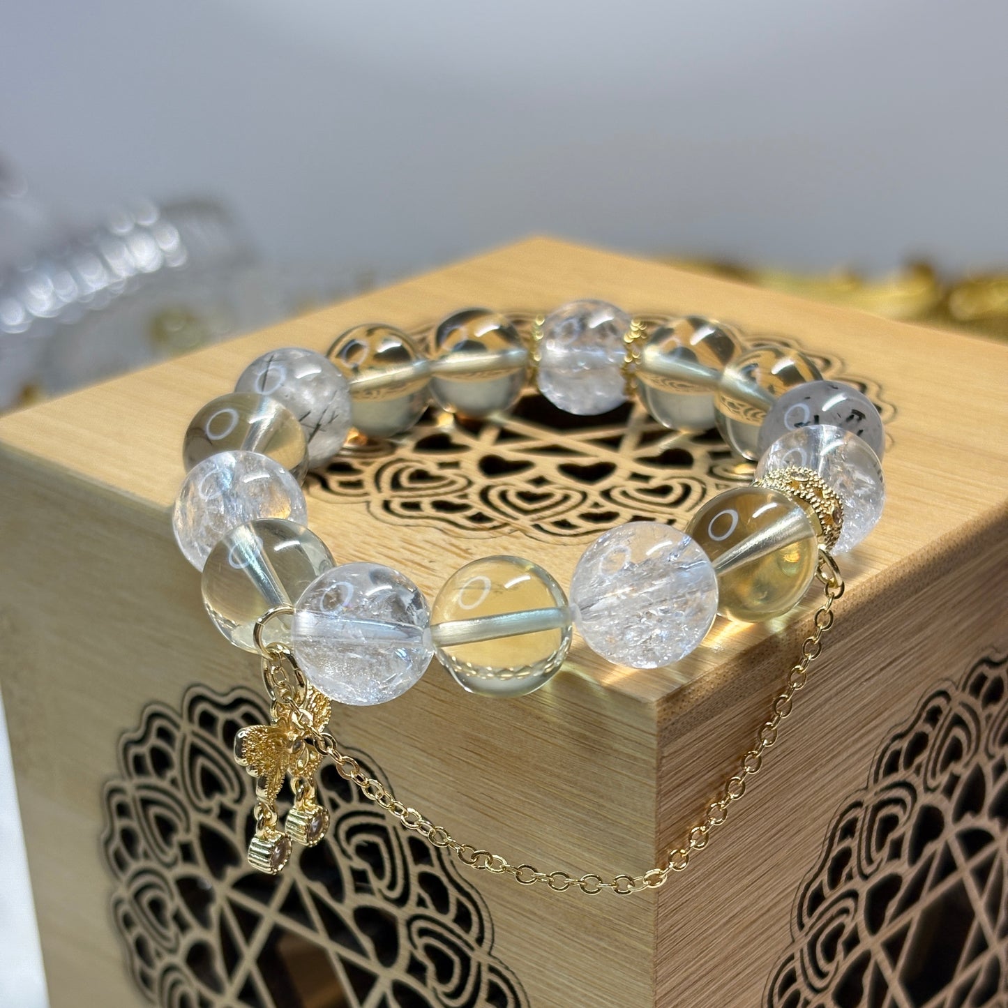 Citrine × White Azeztulite × Black Rutilated Quartz | Power & Ascension Bracelet