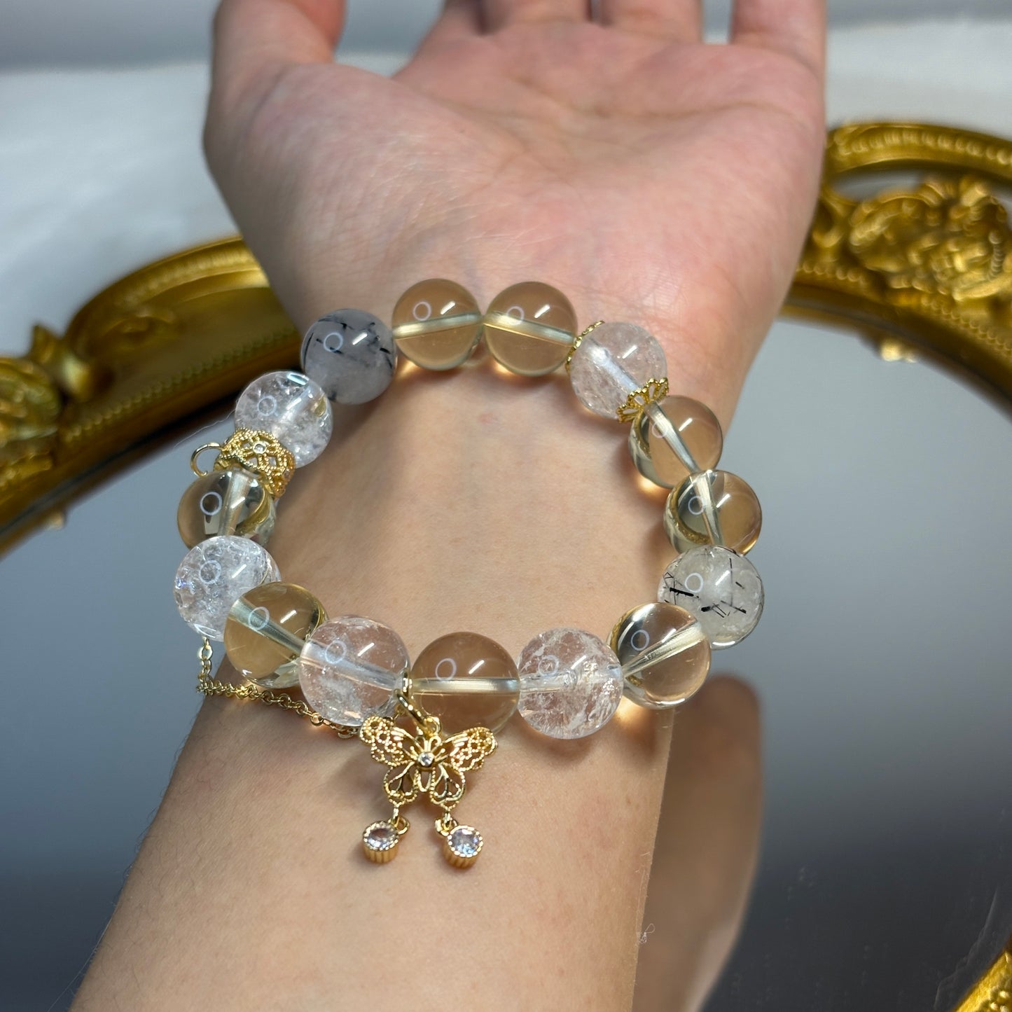 Citrine × White Azeztulite × Black Rutilated Quartz | Power & Ascension Bracelet