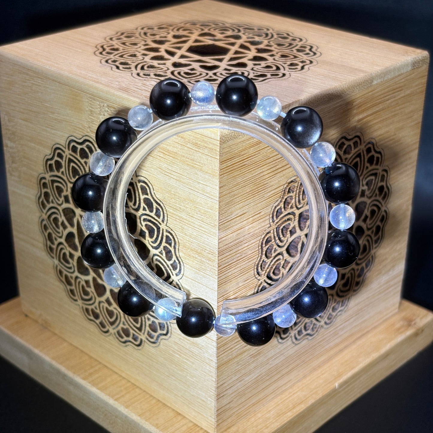 Silver Obsidian × Gray Moonstone | Clarity & Balance Bracelet