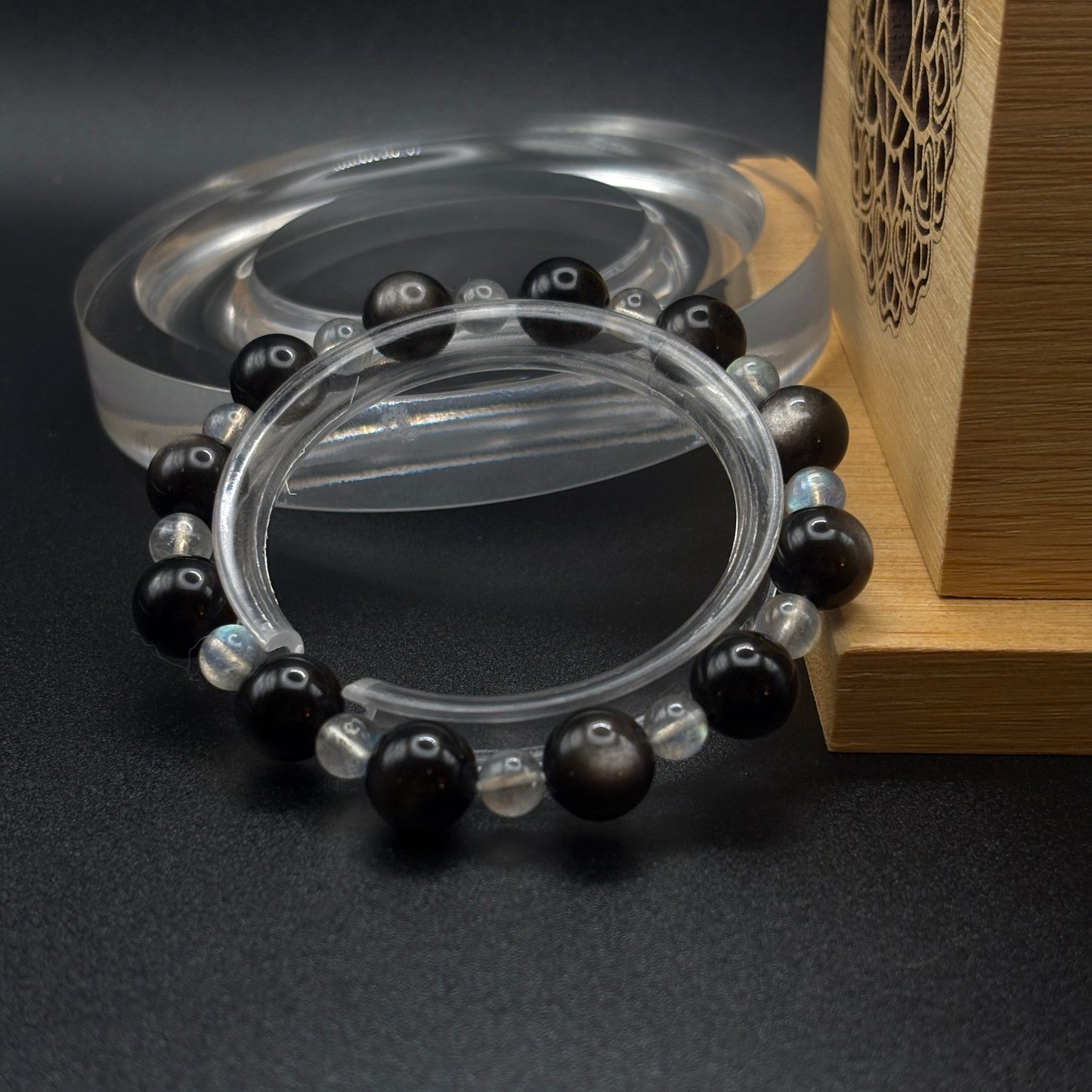 Silver Obsidian × Gray Moonstone | Clarity & Balance Bracelet