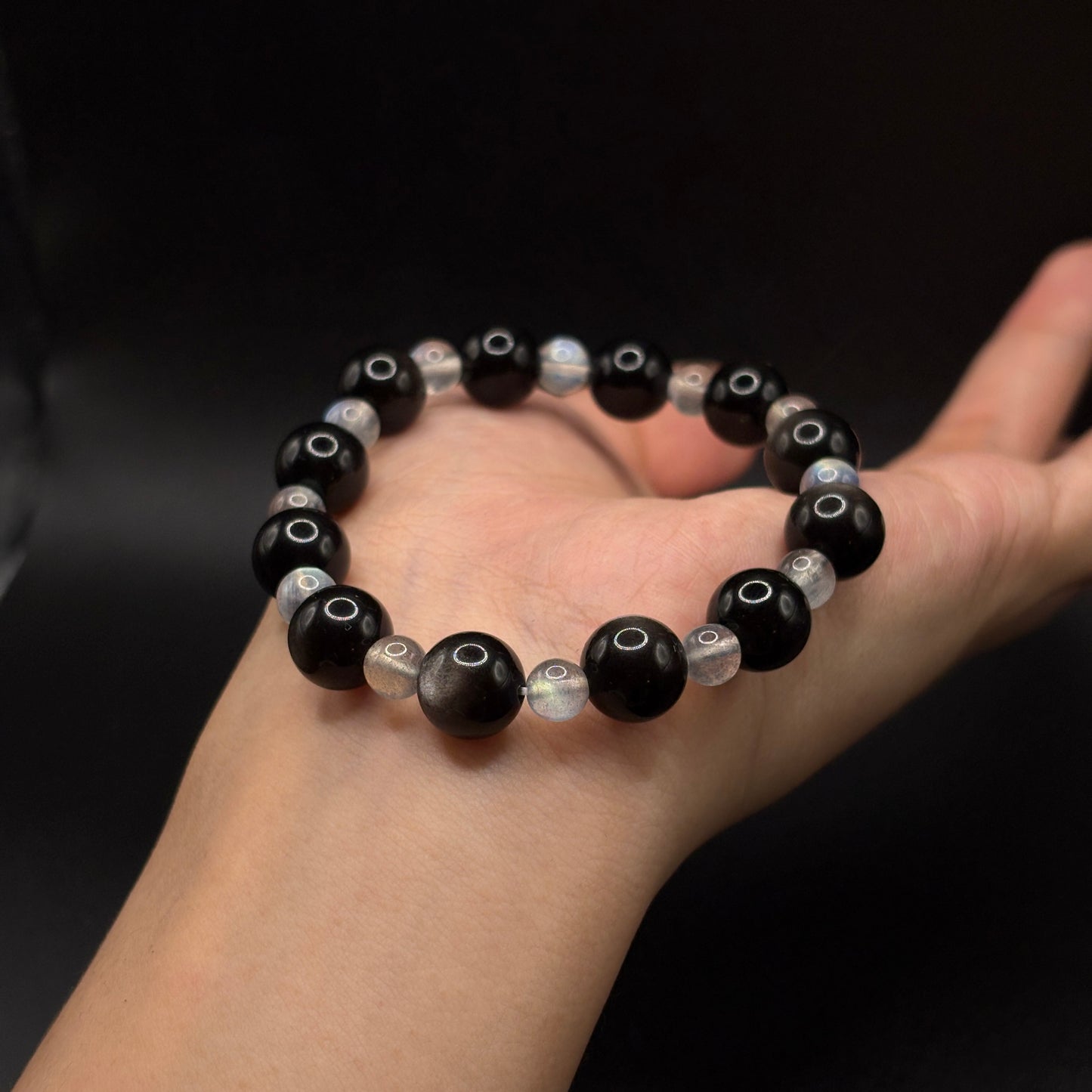 Silver Obsidian × Gray Moonstone | Clarity & Balance Bracelet