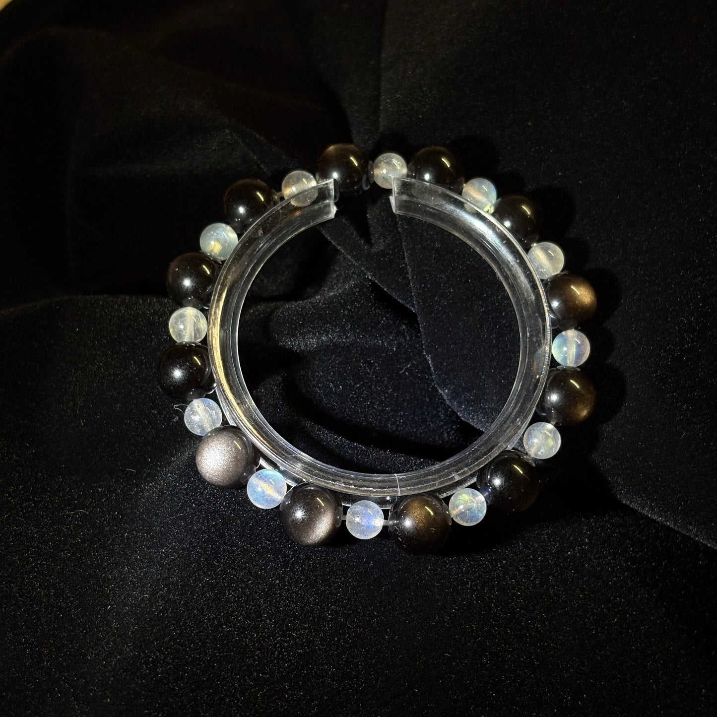 Silver Obsidian × Gray Moonstone | Clarity & Balance Bracelet
