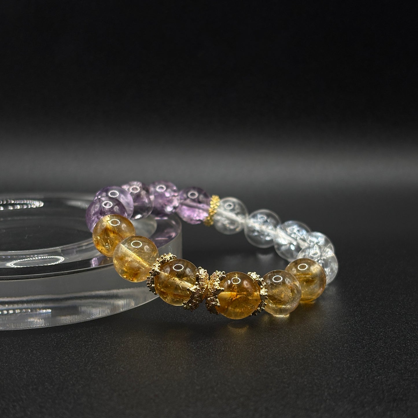 Golden Rutilated Quartz × Amethyst Azeztulite × Himalayan Quartz | Abundance & Awakening Bracelet