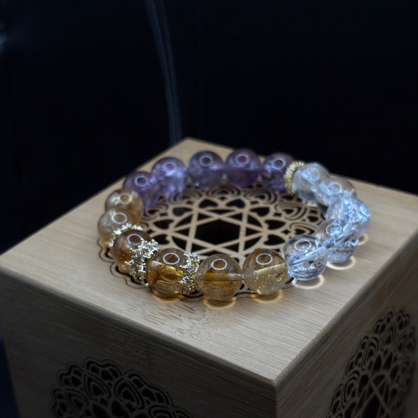 Golden Rutilated Quartz × Amethyst Azeztulite × Himalayan Quartz | Abundance & Awakening Bracelet