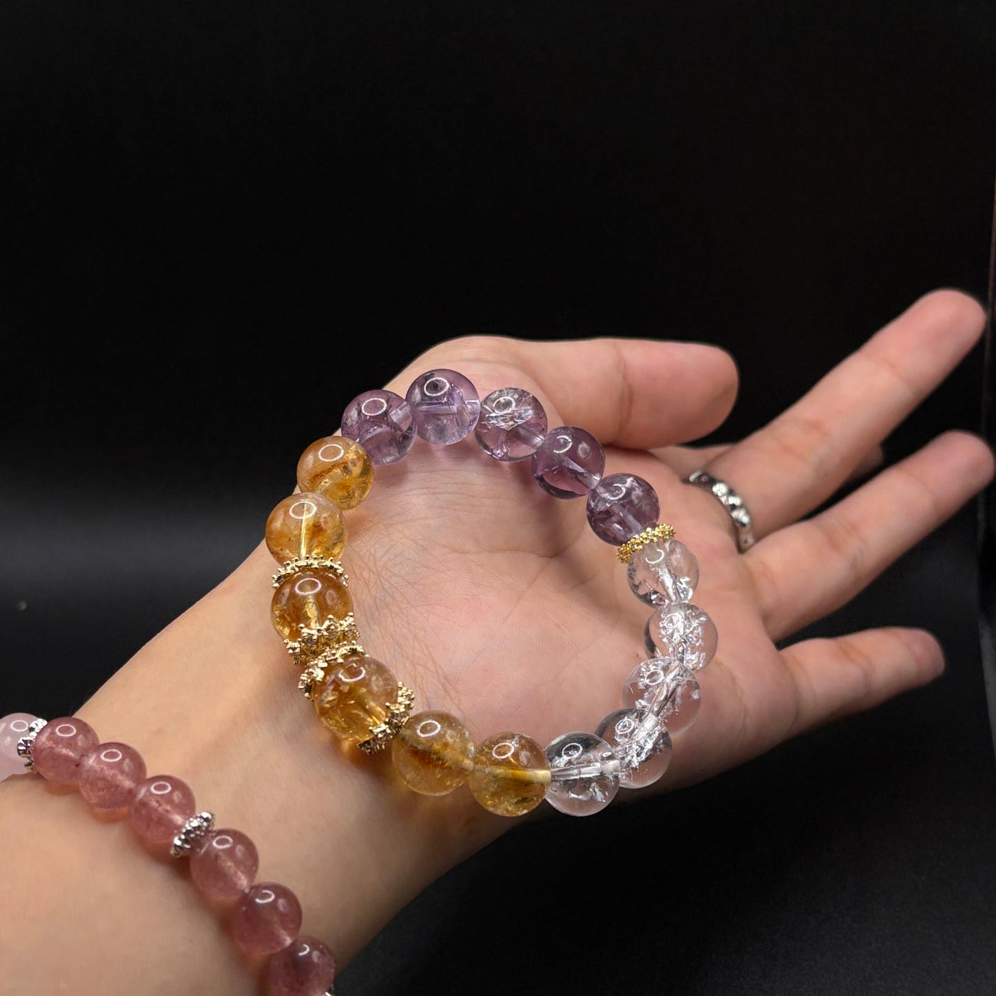 Golden Rutilated Quartz × Amethyst Azeztulite × Himalayan Quartz | Abundance & Awakening Bracelet