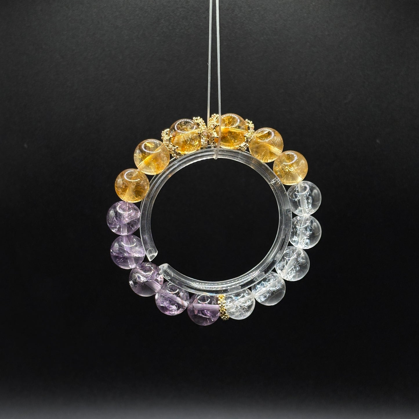 Golden Rutilated Quartz × Amethyst Azeztulite × Himalayan Quartz | Abundance & Awakening Bracelet