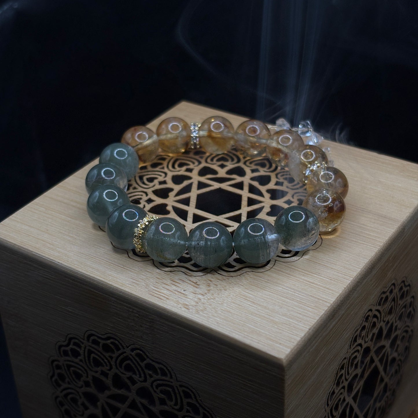 Golden Rutilated Quartz × Green Phantom Quartz | Wealth & Wellbeing Bracelet