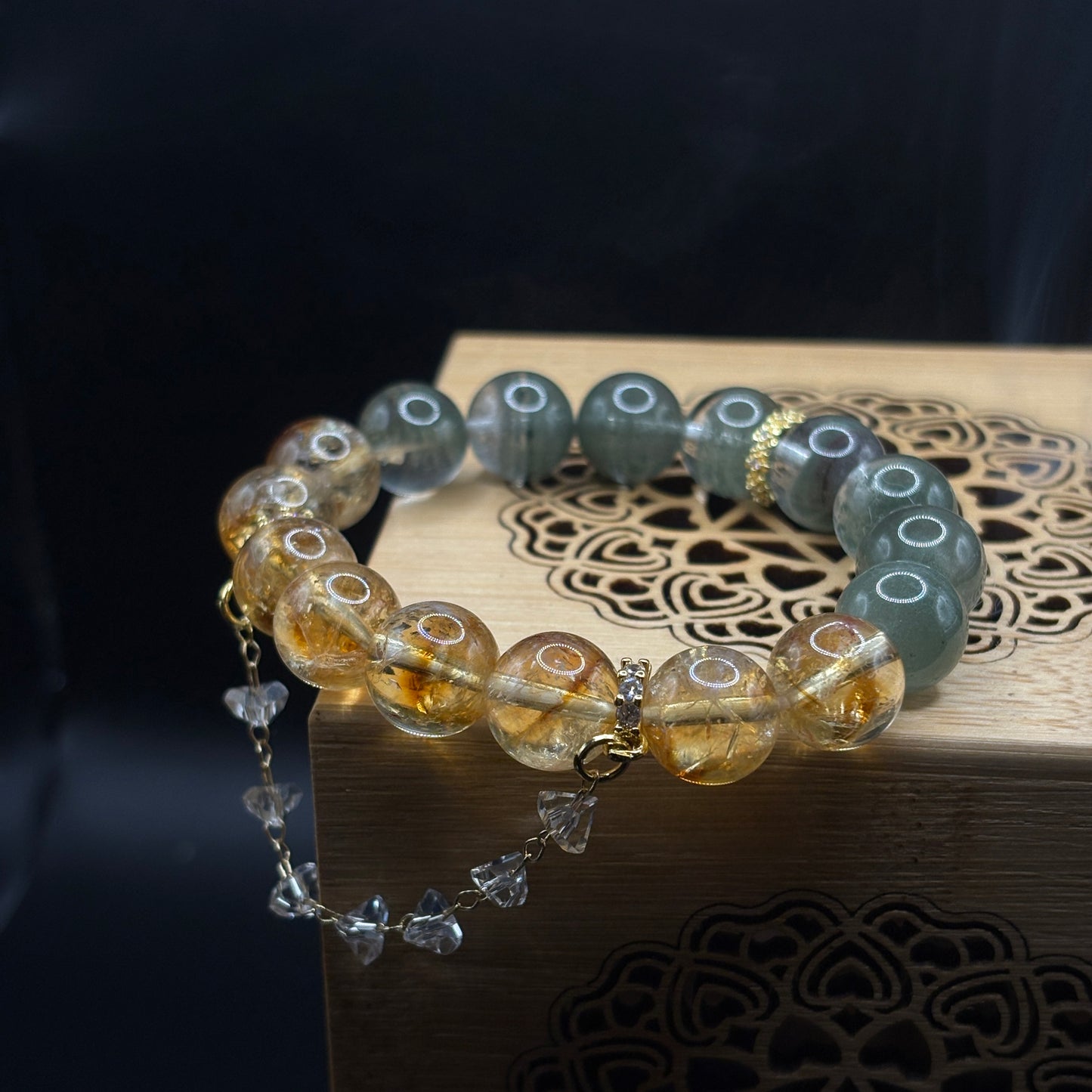 Golden Rutilated Quartz × Green Phantom Quartz | Wealth & Wellbeing Bracelet