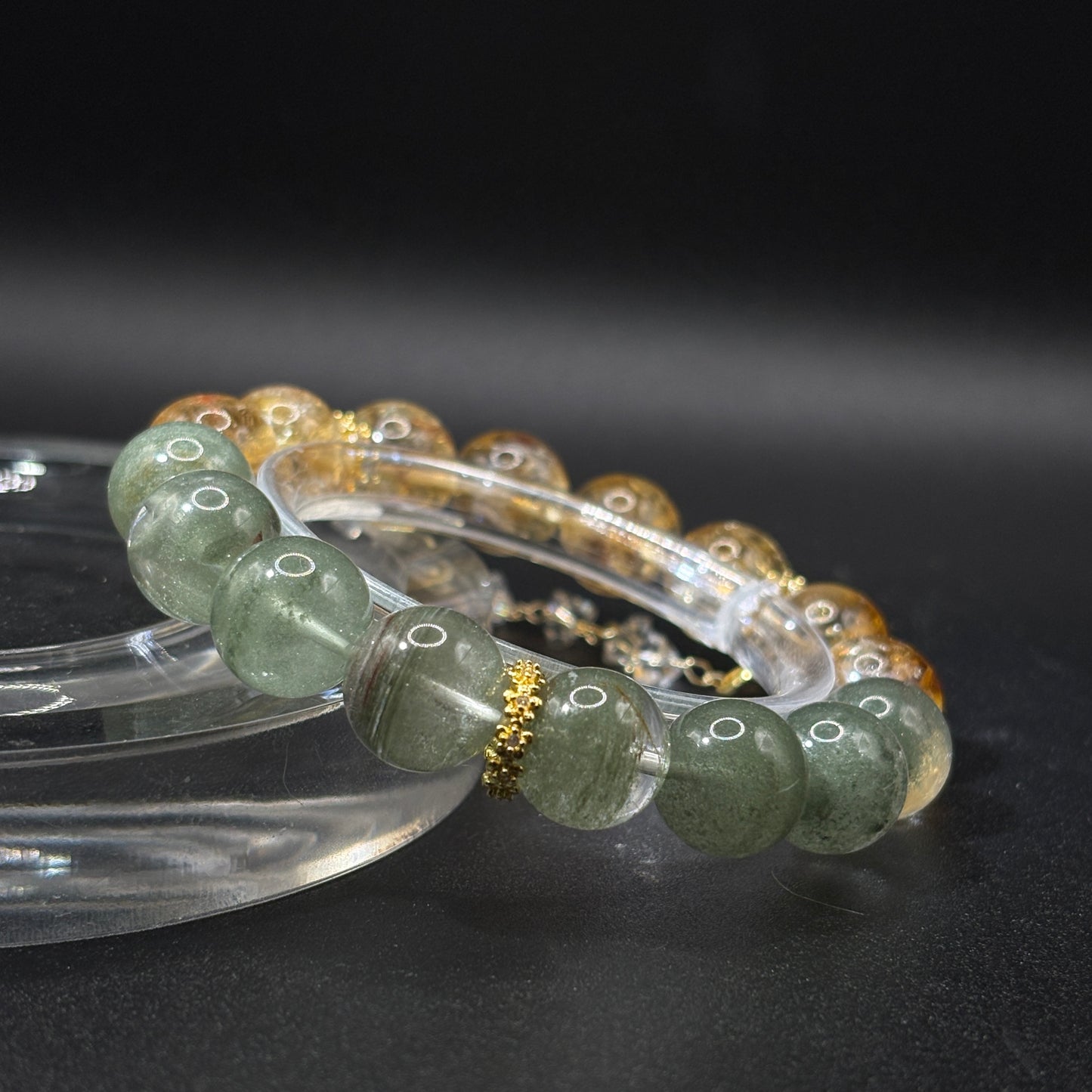 Golden Rutilated Quartz × Green Phantom Quartz | Wealth & Wellbeing Bracelet