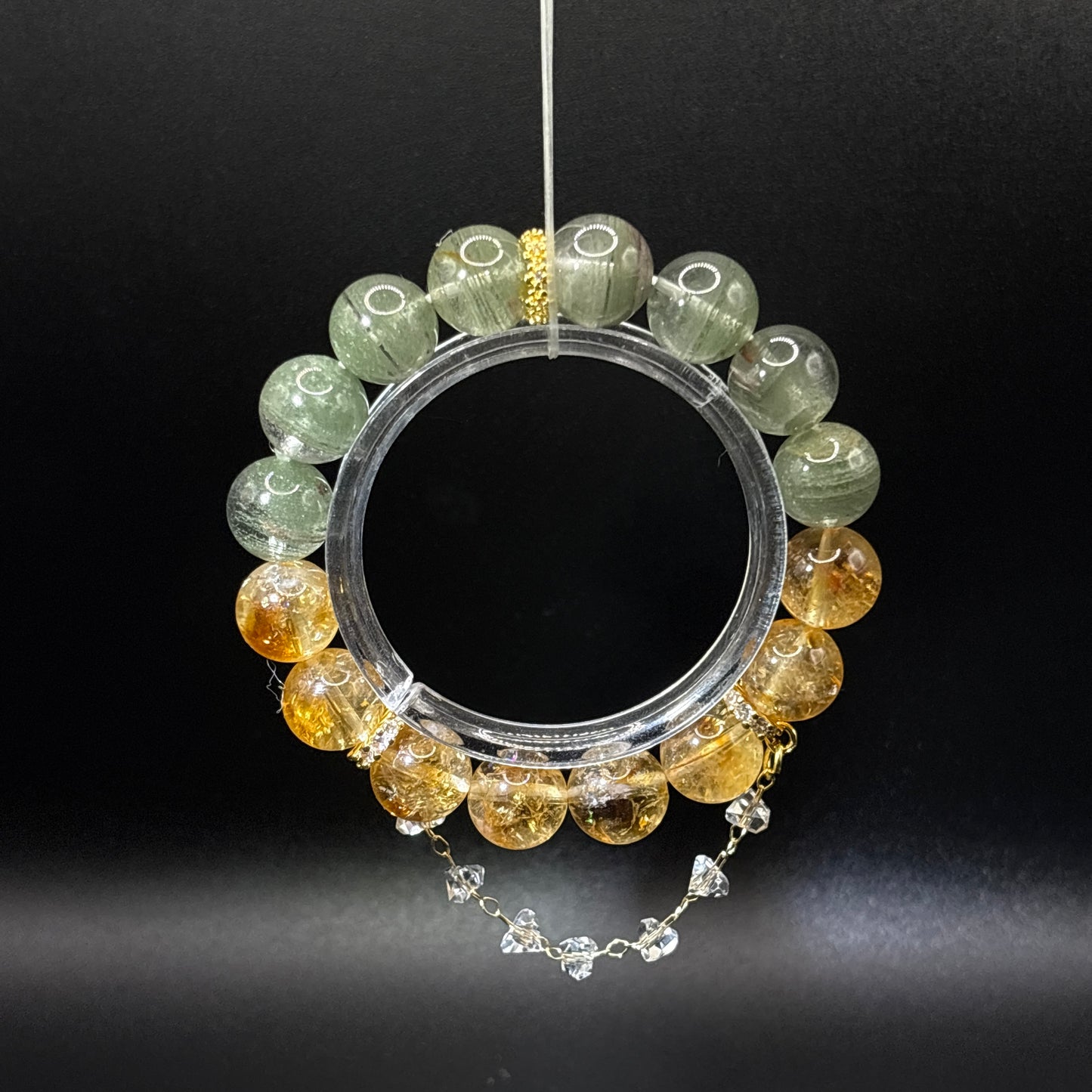 Golden Rutilated Quartz × Green Phantom Quartz | Wealth & Wellbeing Bracelet