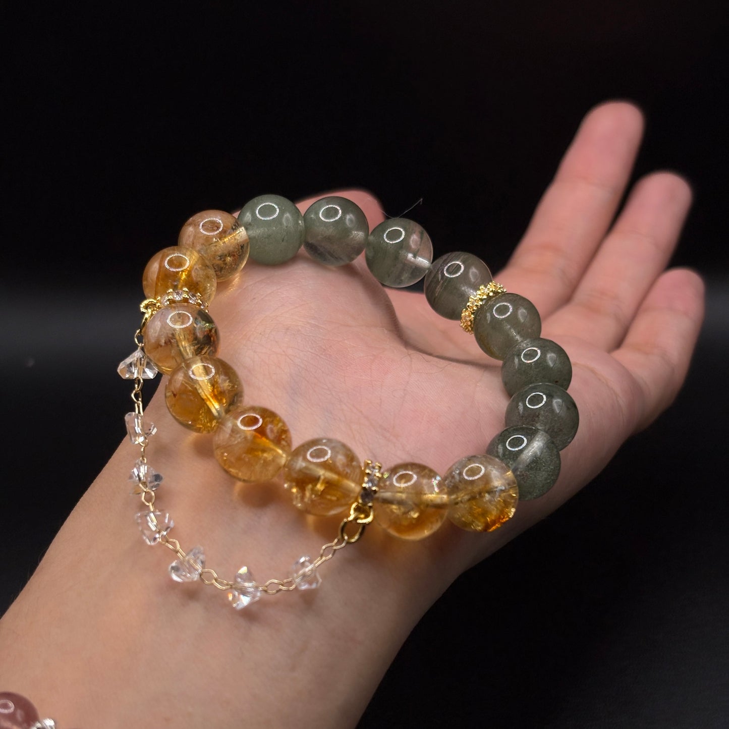 Golden Rutilated Quartz × Green Phantom Quartz | Wealth & Wellbeing Bracelet