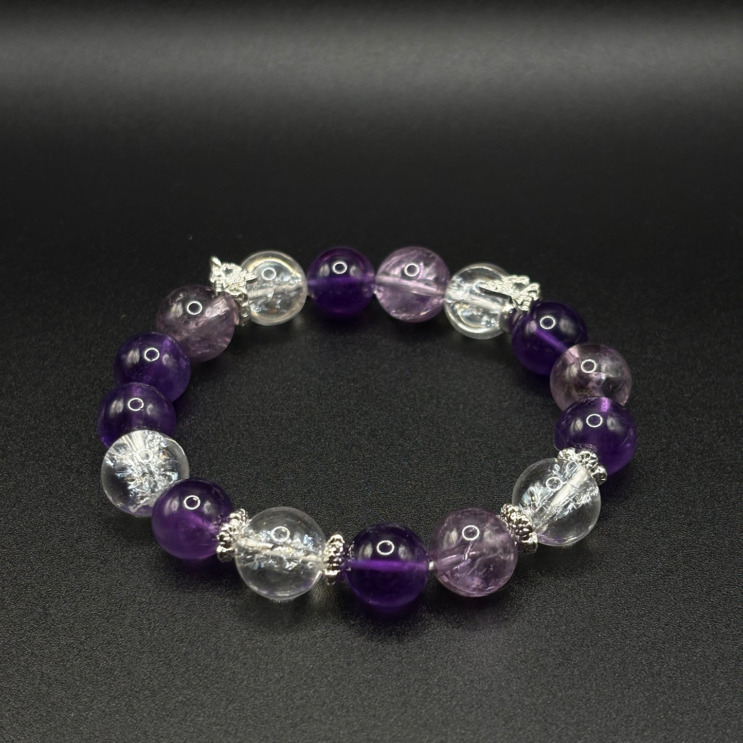 Himalayan Clear Quartz × Amethyst × Amethyst Azeztulite | Calm Sleep & Focus Bracelet