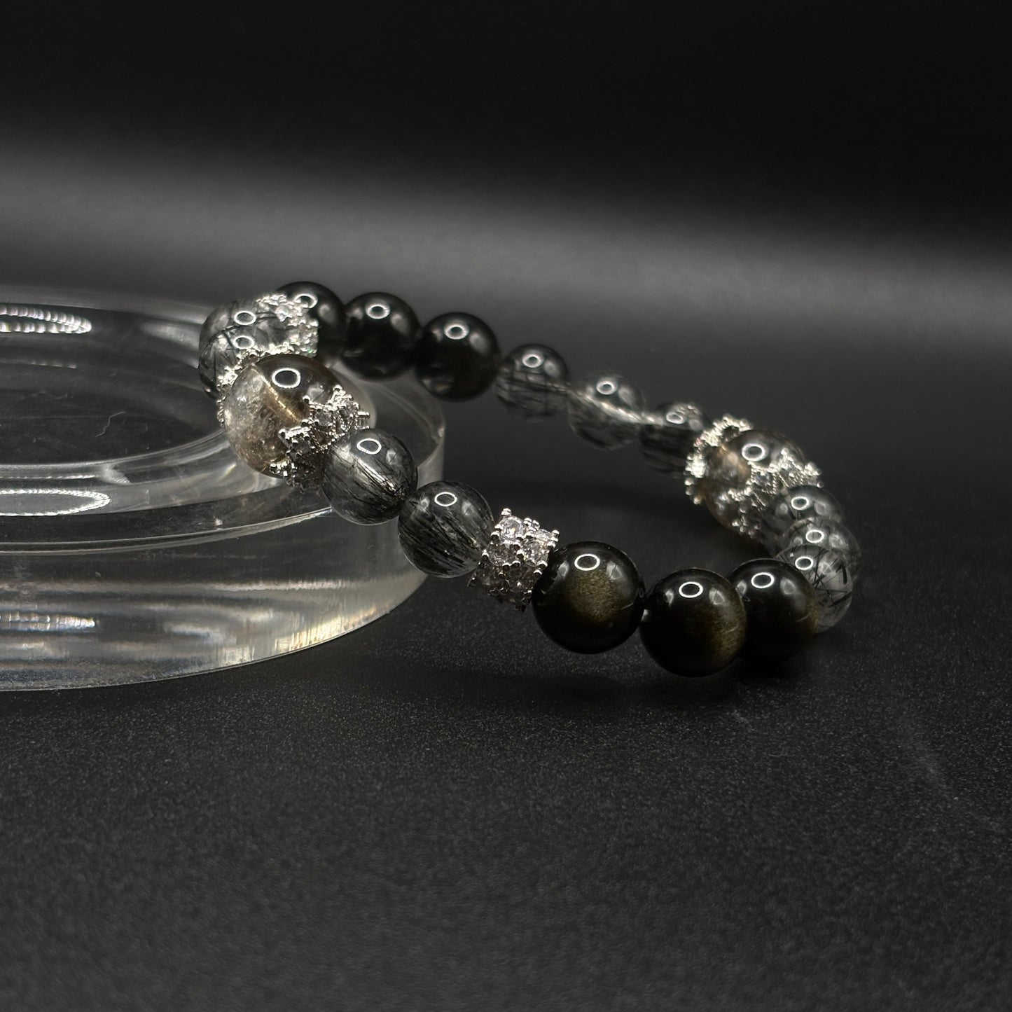 Smoky Quartz × Golden Obsidian × Black Rutilated Quartz | Triple Protection Bracelet