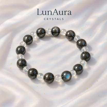 Silver Obsidian × Gray Moonstone | Clarity & Balance Bracelet