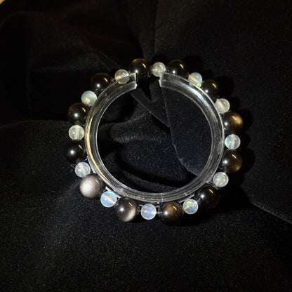 Silver Obsidian × Gray Moonstone | Clarity & Balance Bracelet