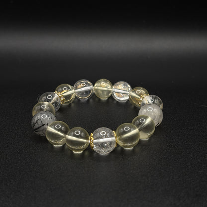 Citrine × White Azeztulite × Black Rutilated Quartz | Power & Ascension Bracelet
