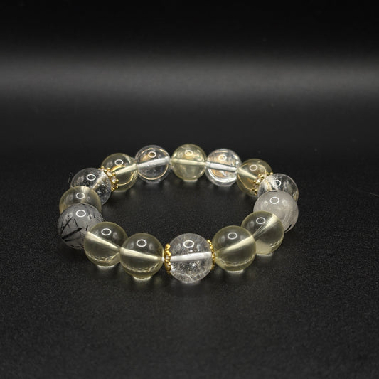 Citrine × White Azeztulite × Black Rutilated Quartz | Power & Ascension Bracelet