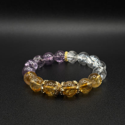Golden Rutilated Quartz × Amethyst Azeztulite × Himalayan Quartz | Abundance & Awakening Bracelet