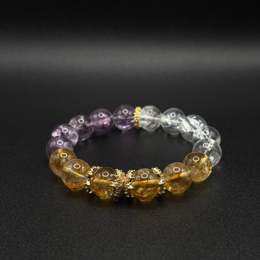 Golden Rutilated Quartz × Amethyst Azeztulite × Himalayan Quartz | Abundance & Awakening Bracelet