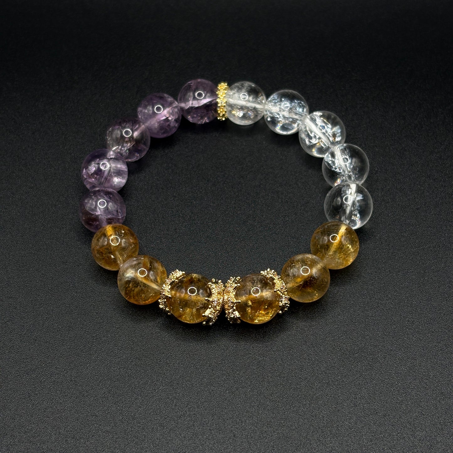 Golden Rutilated Quartz × Amethyst Azeztulite × Himalayan Quartz | Abundance & Awakening Bracelet