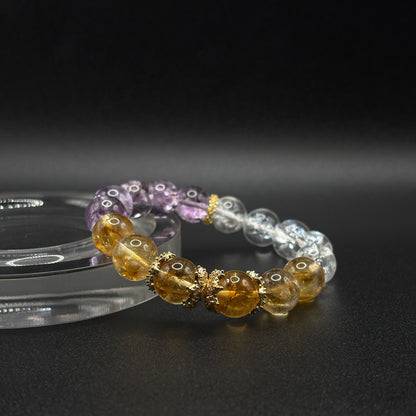 Golden Rutilated Quartz × Amethyst Azeztulite × Himalayan Quartz | Abundance & Awakening Bracelet
