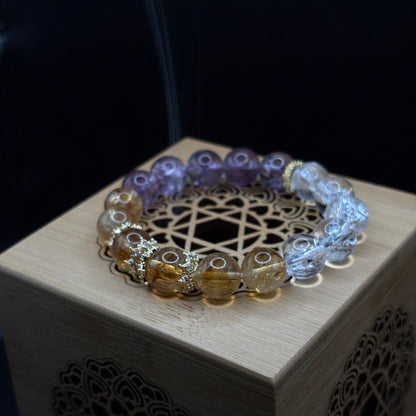 Golden Rutilated Quartz × Amethyst Azeztulite × Himalayan Quartz | Abundance & Awakening Bracelet