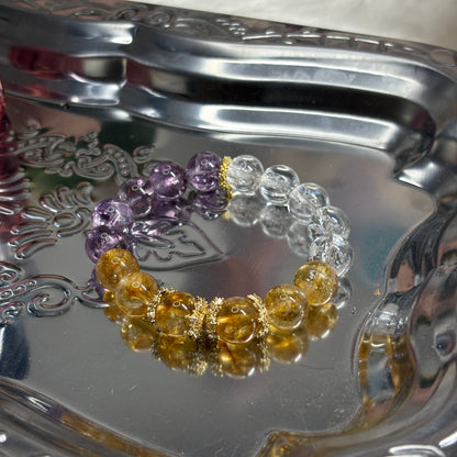 Golden Rutilated Quartz × Amethyst Azeztulite × Himalayan Quartz | Abundance & Awakening Bracelet