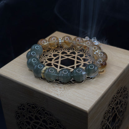 Golden Rutilated Quartz × Green Phantom Quartz | Wealth & Wellbeing Bracelet