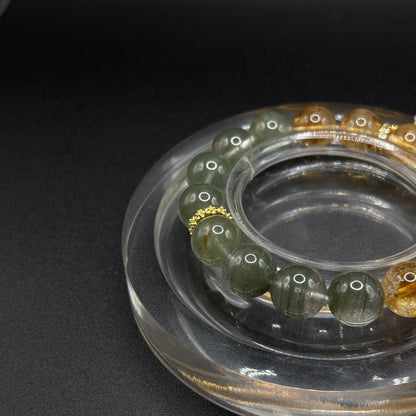 Golden Rutilated Quartz × Green Phantom Quartz | Wealth & Wellbeing Bracelet