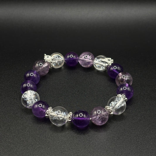 Himalayan Clear Quartz × Amethyst × Amethyst Azeztulite | Calm Sleep & Focus Bracelet