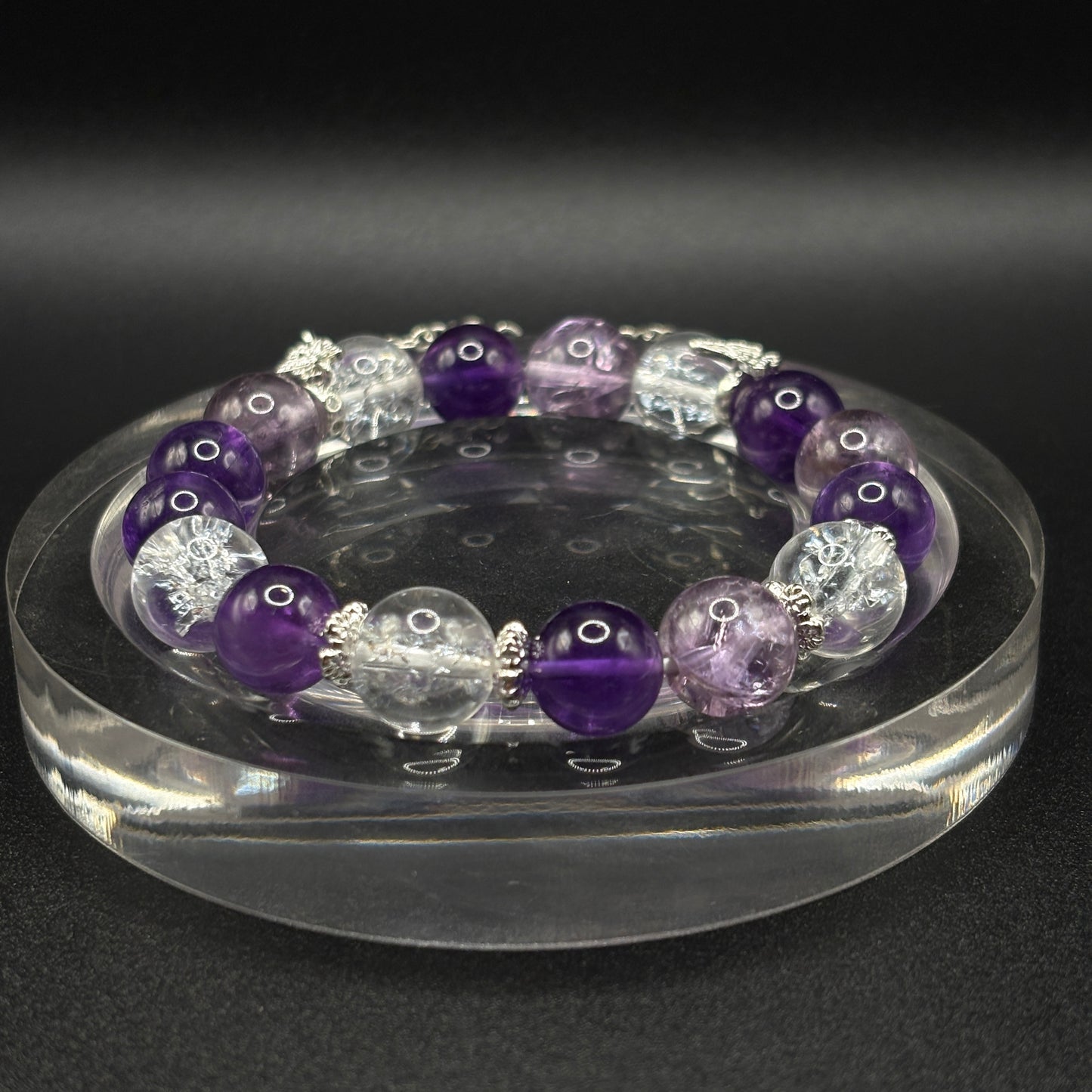 Himalayan Clear Quartz × Amethyst × Amethyst Azeztulite | Calm Sleep & Focus Bracelet