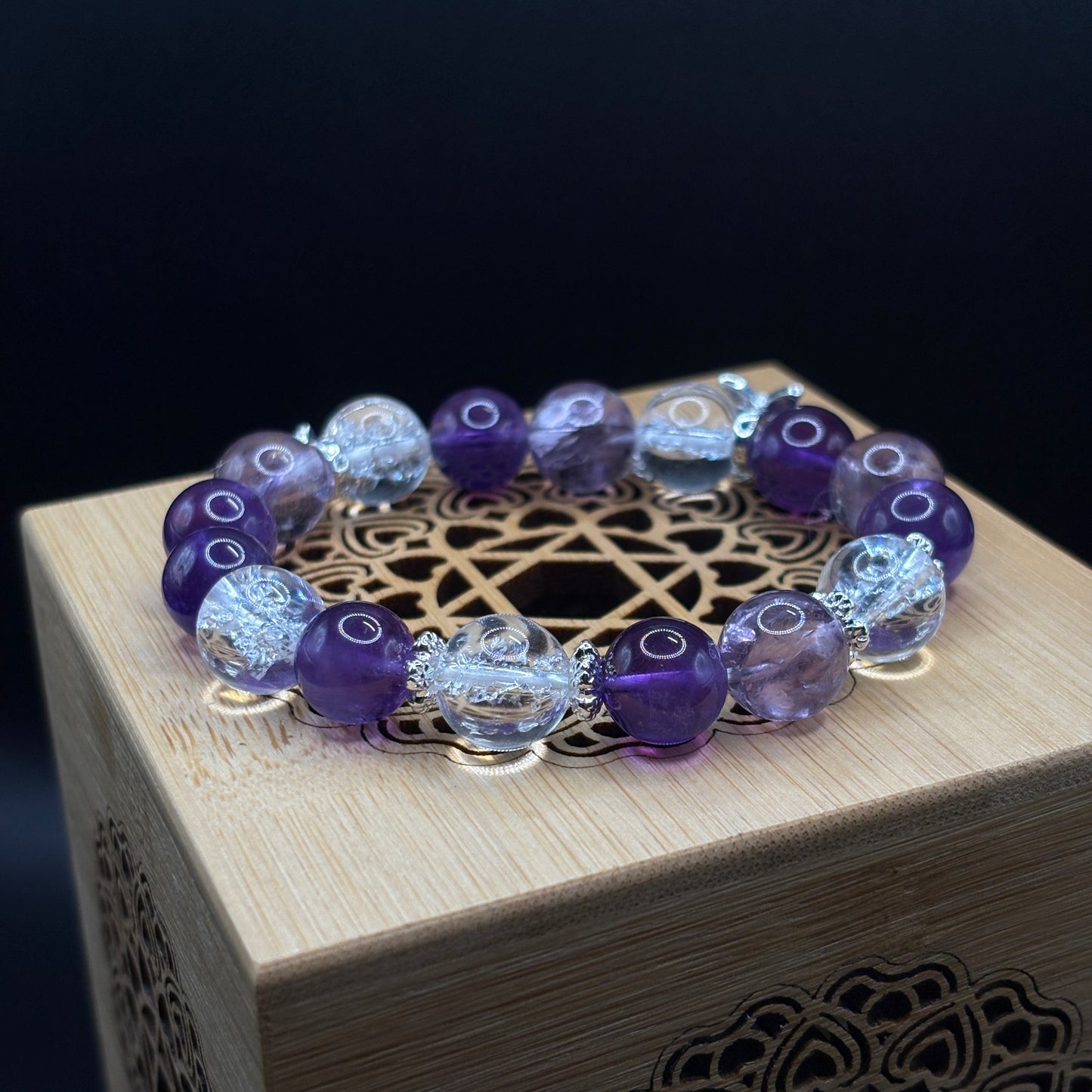 Himalayan Clear Quartz × Amethyst × Amethyst Azeztulite | Calm Sleep & Focus Bracelet