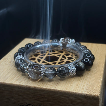 Smoky Quartz × Golden Obsidian × Black Rutilated Quartz | Triple Protection Bracelet