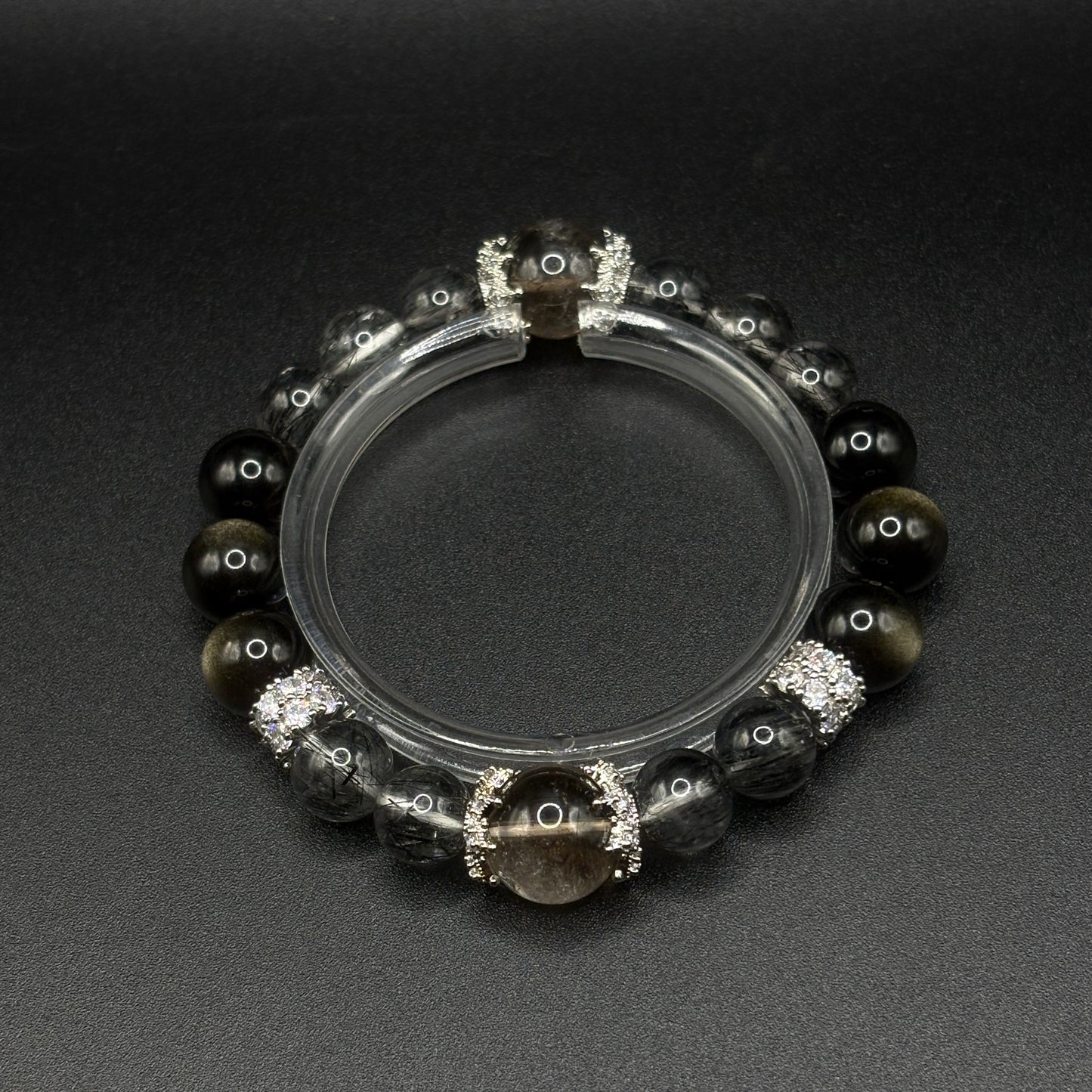 Smoky Quartz × Golden Obsidian × Black Rutilated Quartz | Triple Protection Bracelet