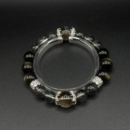 Smoky Quartz × Golden Obsidian × Black Rutilated Quartz | Triple Protection Bracelet