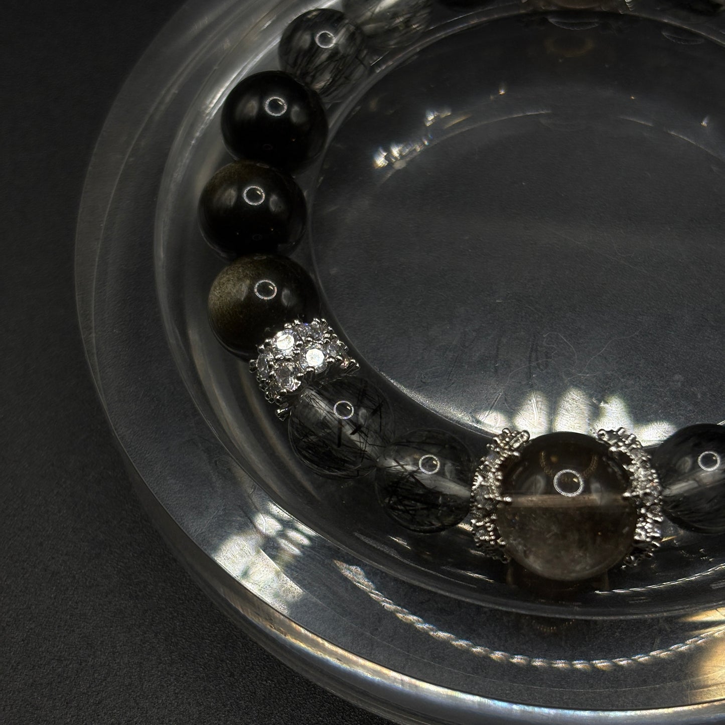 Smoky Quartz × Golden Obsidian × Black Rutilated Quartz | Triple Protection Bracelet