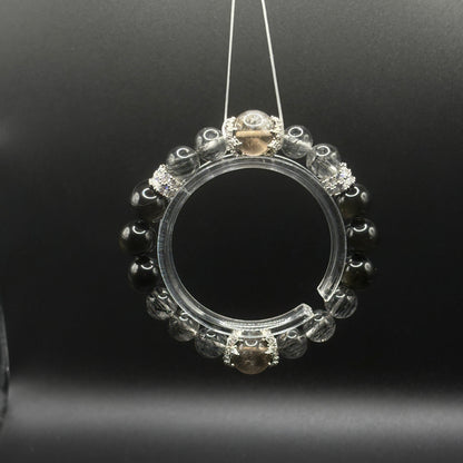 Smoky Quartz × Golden Obsidian × Black Rutilated Quartz | Triple Protection Bracelet