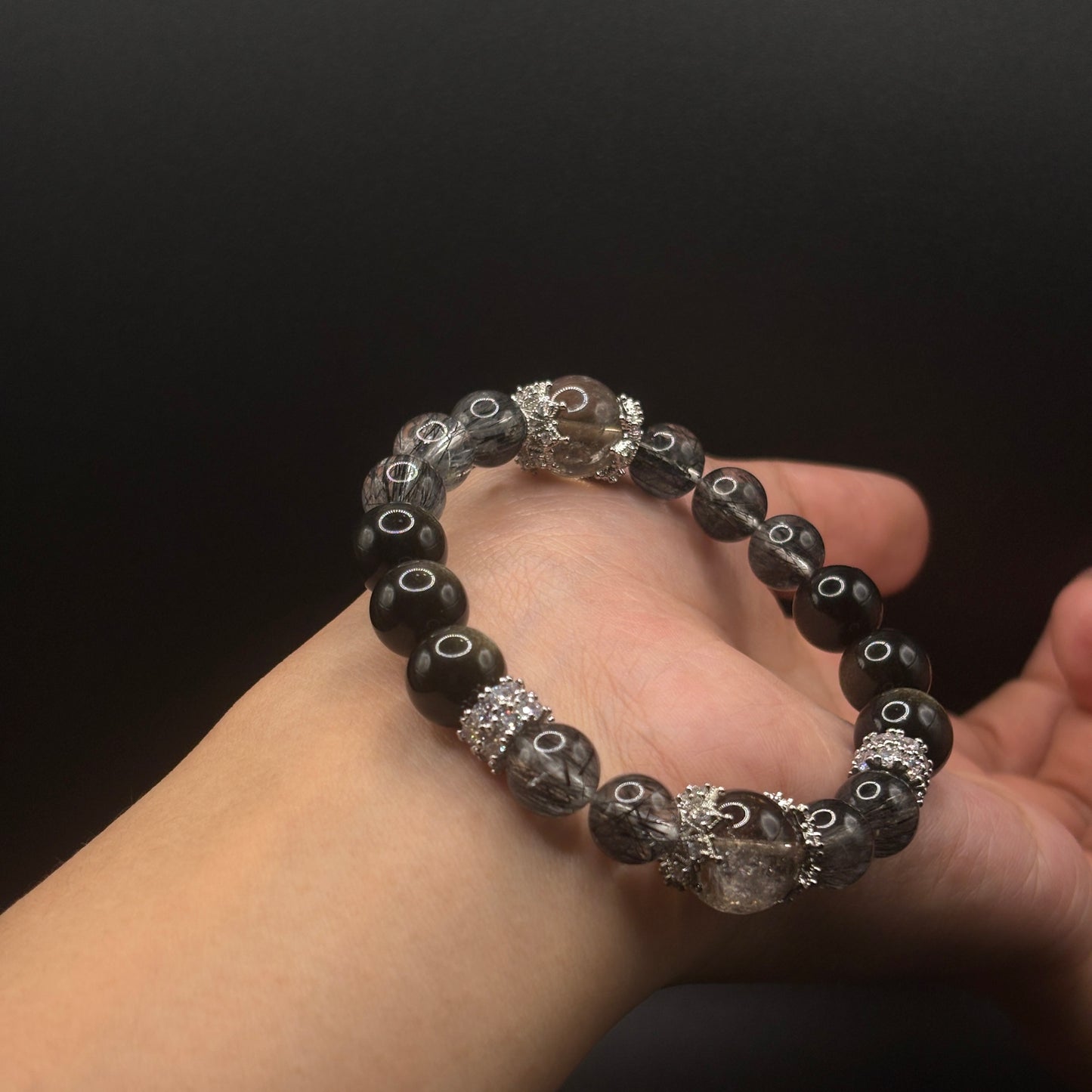 Smoky Quartz × Golden Obsidian × Black Rutilated Quartz | Triple Protection Bracelet