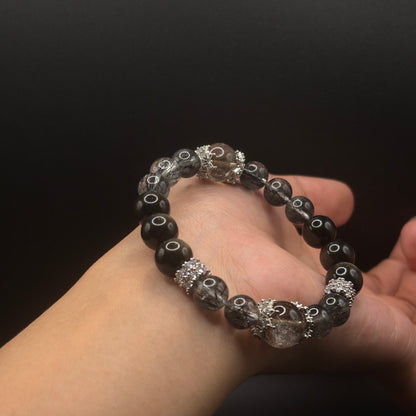 Smoky Quartz × Golden Obsidian × Black Rutilated Quartz | Triple Protection Bracelet